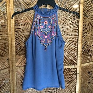 About A Girl Light Blue Lace Floral Top